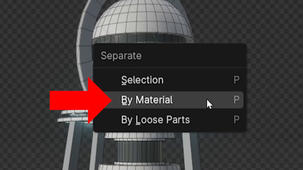 The "separate by material" option is highlighted. 