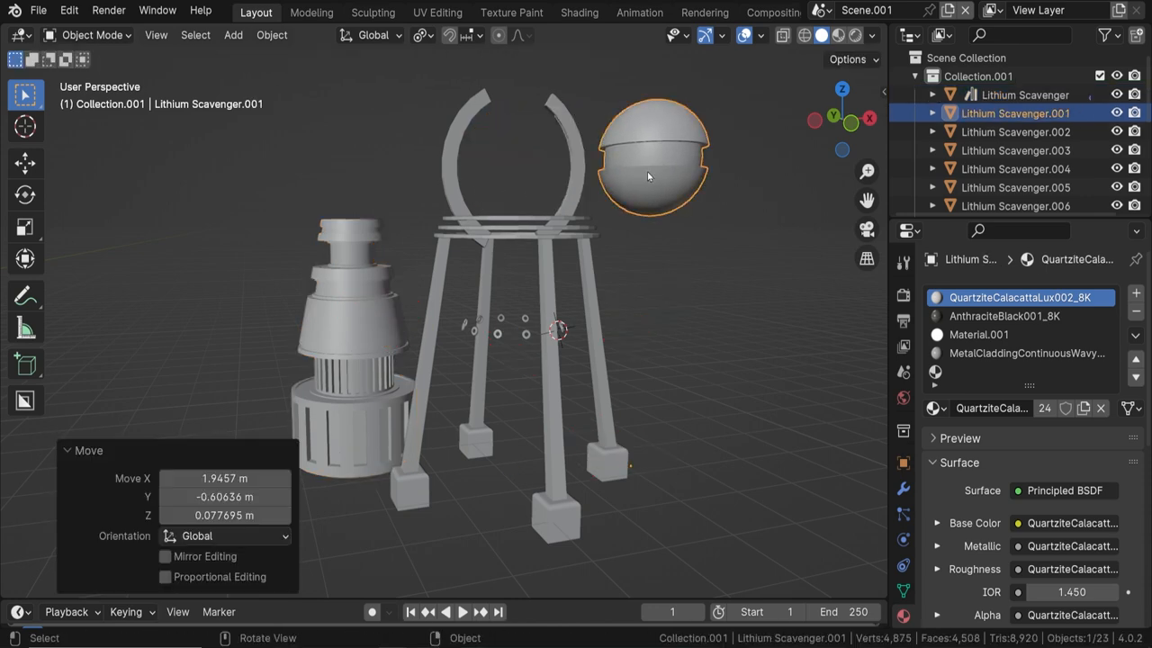 The original object separated by loose parts in the Blender 3D viewport. 